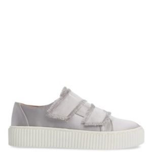 Free People | Shoes | Gray Satin Distressed Low Profile Velcro Sneakers